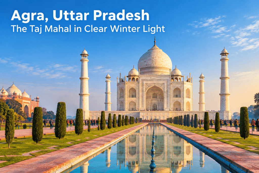 agra’s taj mahal in winter light